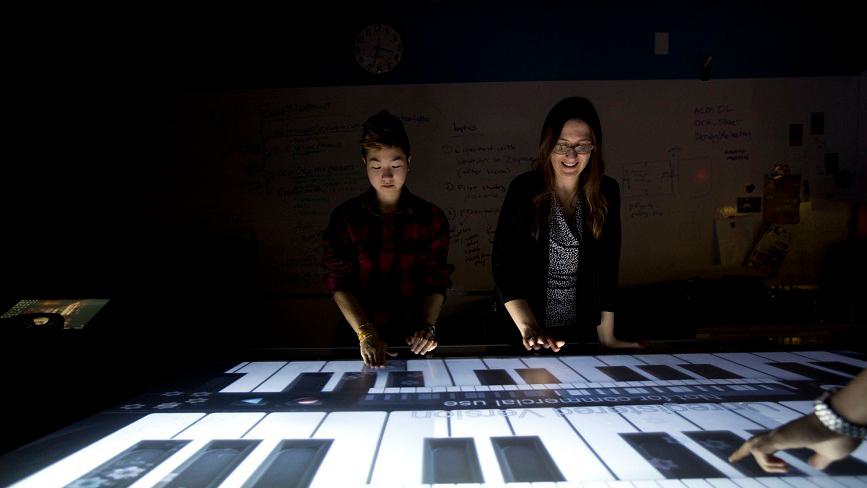 Two Wellesley College students work in the Human-Computer Interaction Laboratory