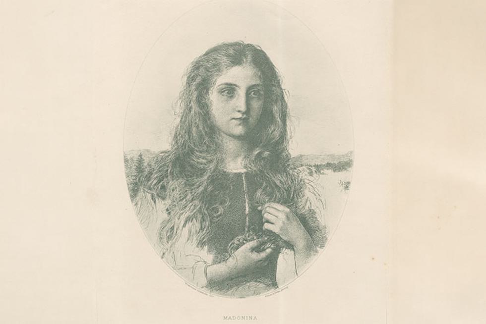 Sepia photograph of Madonina stroking her hair.