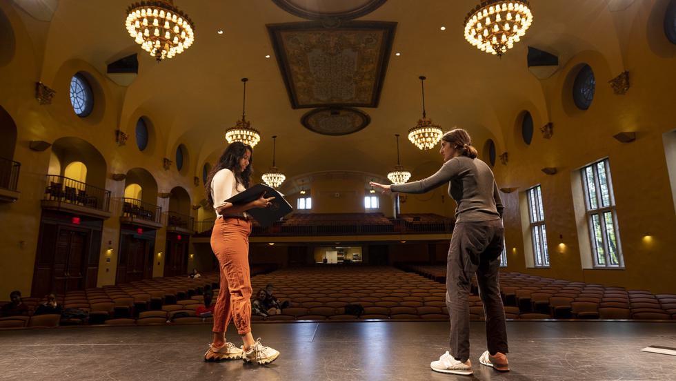 Two student actors rehearsing
