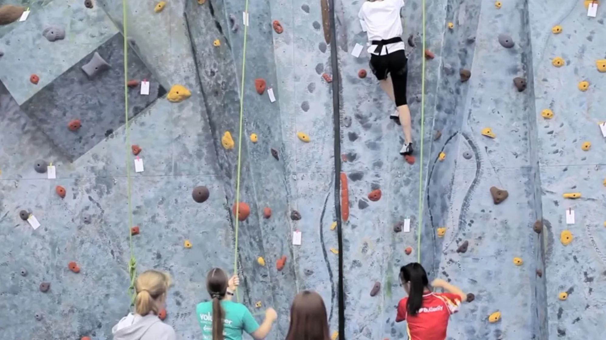 Video thumbnail of Wellesley students indoor rockclimbing.