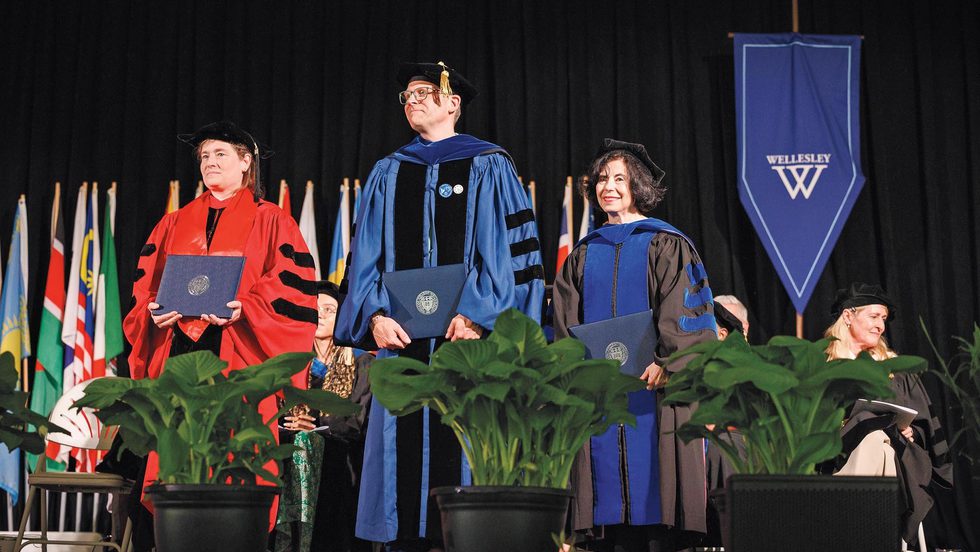 Photo of Rachel Deyette-Werkema, lecturer in economics, John Goss, associate professor of biological sciences, and Flavia Laviosa, senior lecturer in Italian studies, being awarded the Pinanski Prize for Excellence in Teaching.
