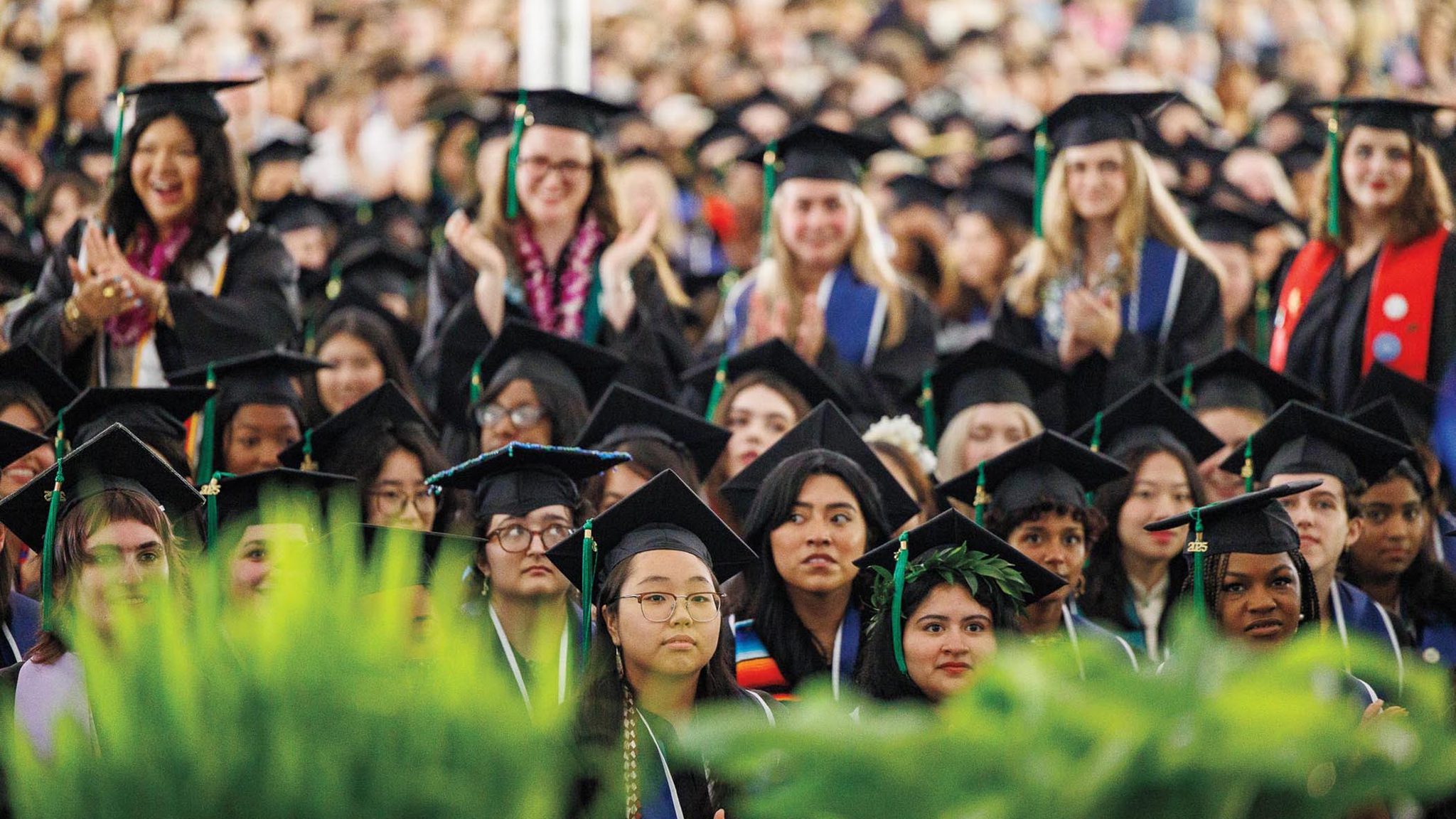 Wide view of students sitting at commencement