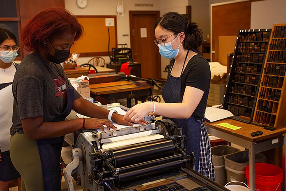 Students working in the Book Arts Lab