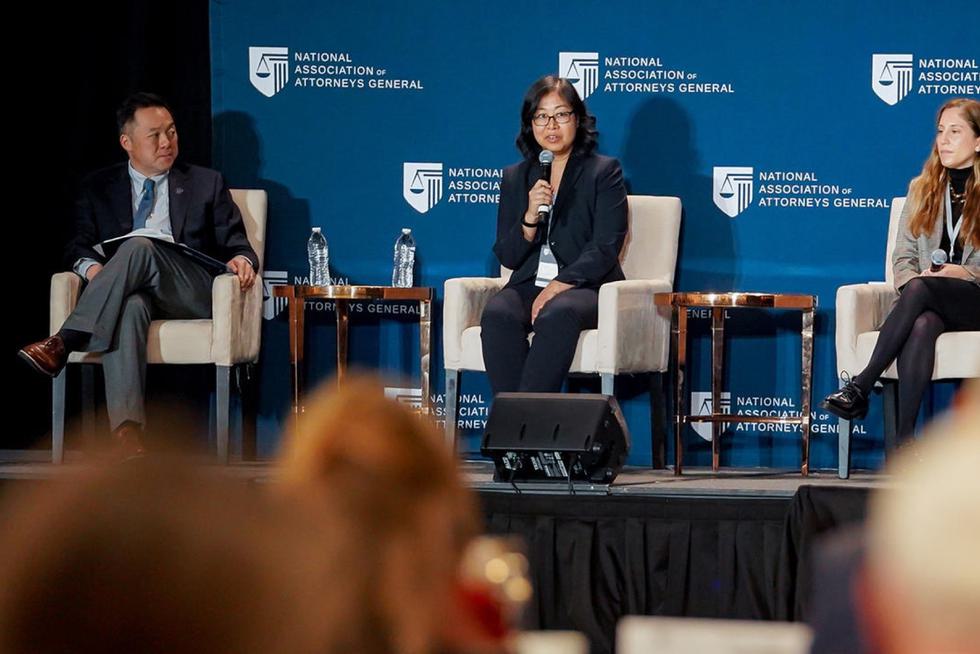 Linda Charmaraman speaks as part of a panel presented by the National Association of Attorneys General.