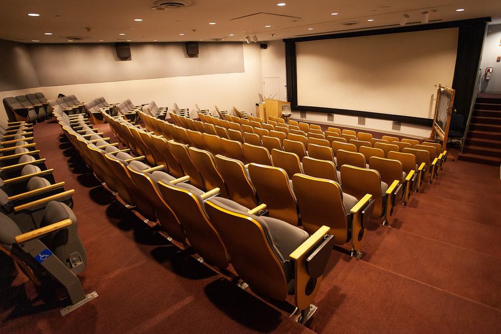 An empty Collins Cinema with 175 seats.