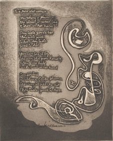 Letterio Calapai, Untitled, with the poem “To a Poor Old Woman” by William Carlos Williams, from the portfolio 21 Etchings and Poems, ca. 1957, published 1960, aquatint, liftground, soft ground, and etching, The Nancy Gray Sherrill, Class of 1954, Collection, 2007.155.7