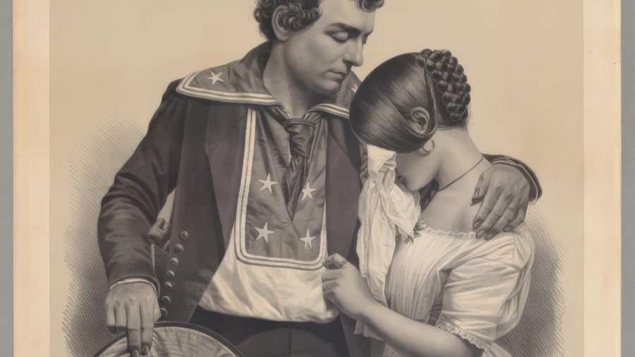 Leopold Grozelier, after a daguerreotype by Loyal Moss Ives, The Sailor’s Farewell, 1856. Tinted lithograph. American Antiquarian Society.