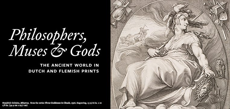 The ancient Roman goddess Minerva sits on a cloud, while her hair blows in the wind. She holds a lance and a shield.