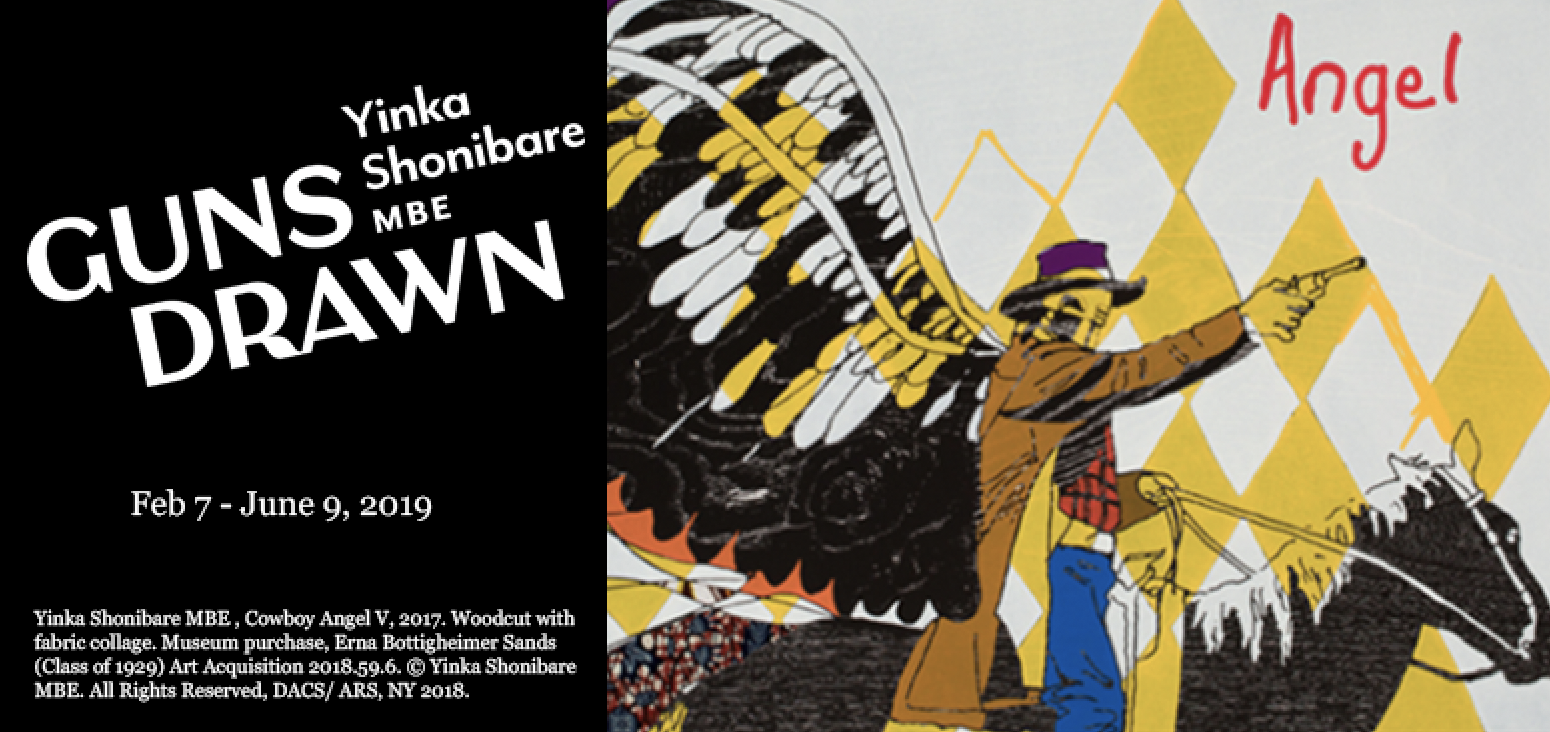Yinka Shonibare MBE Guns Drawn Woodcut with fabric collage
