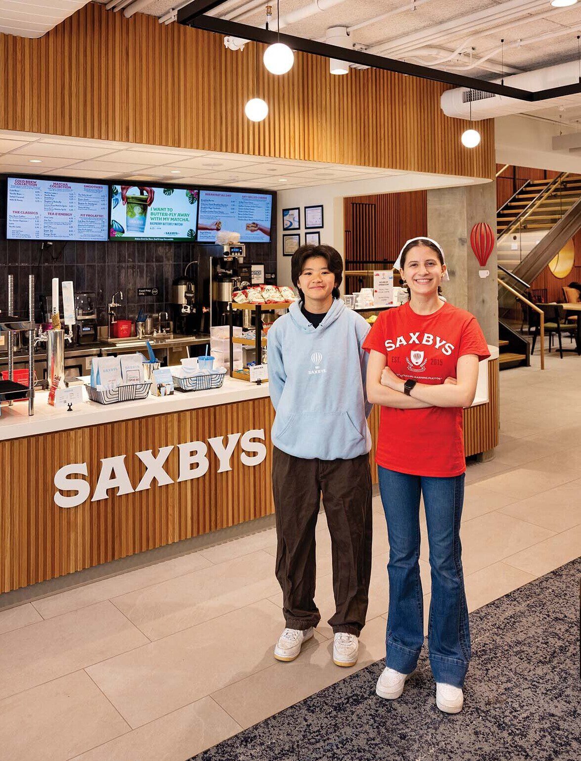 Saxbys Café co-CEOs Chloe Lau ’28 and Ivy Targino ’28. (Photo by Adam DeTour)