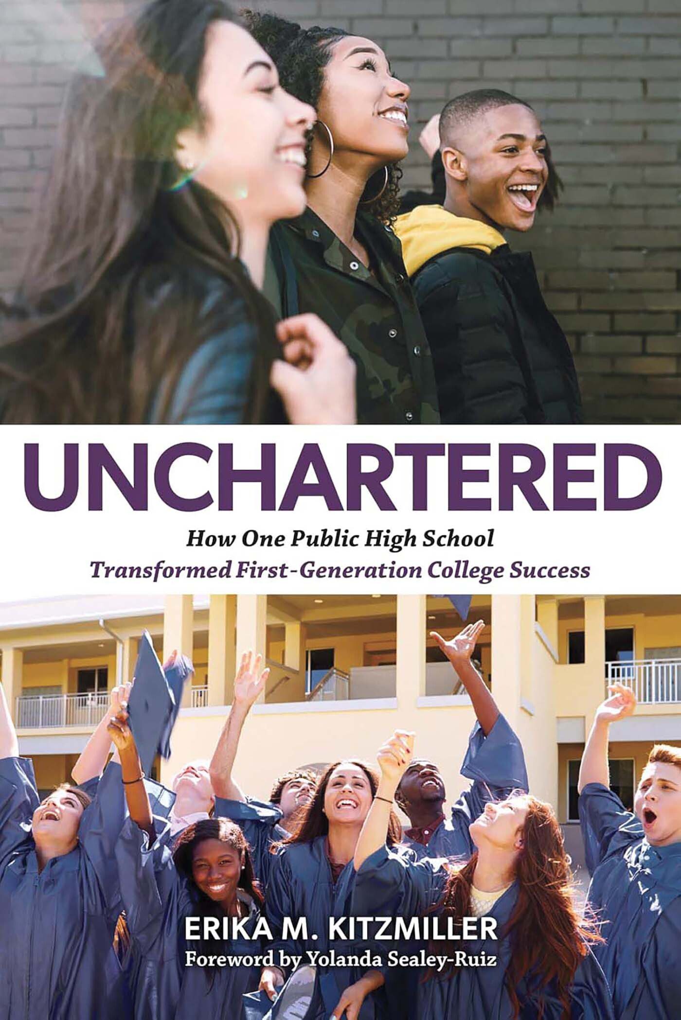 The cover of Unchartered shows students graduating in caps and gowns.