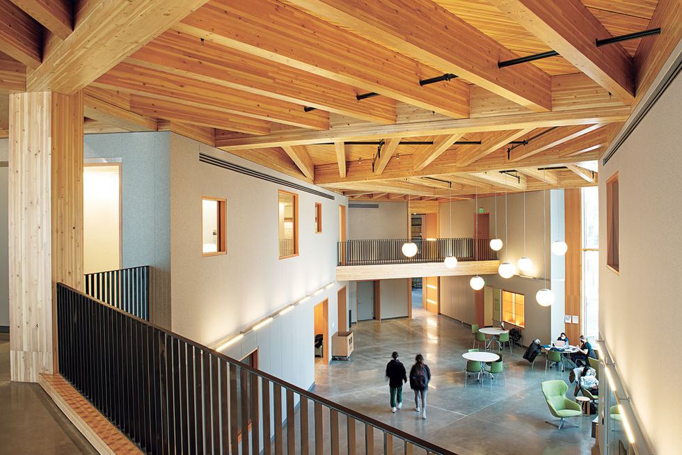 Students make themselves at home in the Chao Foundation Innovation Hub.