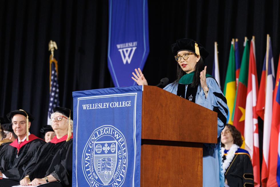 Michelle Au at the Wellesley podium
