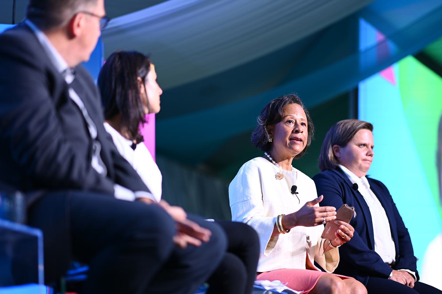 President Paula A. Johnson on stage at the Aspen Institute’s conference Aspen Ideas: Health.