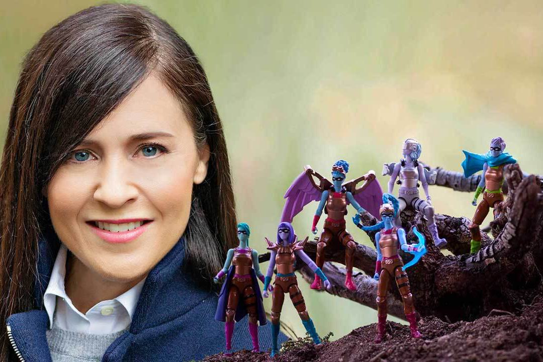 Julie Kerwin ’92 and a grouping of IAmElemental figurines.
