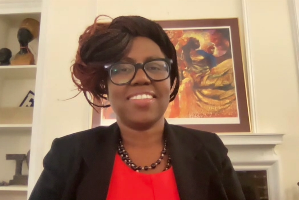 A Zoom photo of Patricia Birch inside Harambee House