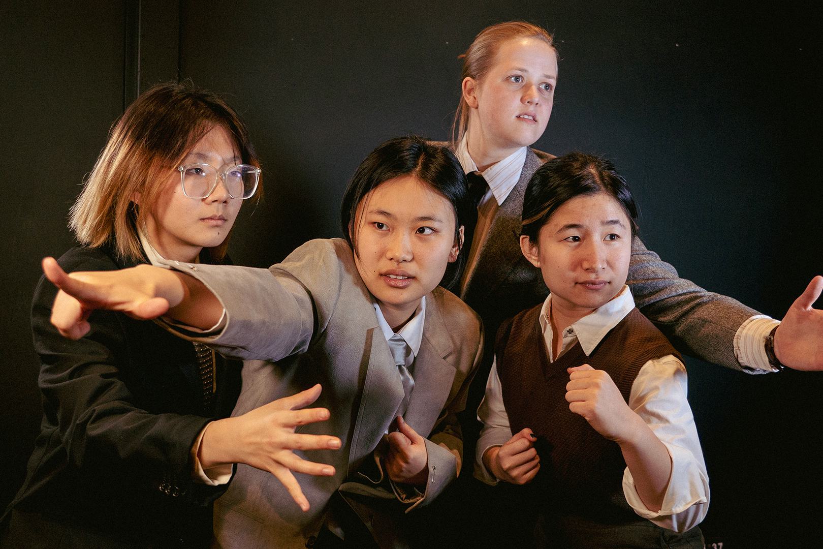 Crystal Zhao, Ruoxi Gao, Phoebe Zilliax Blodgett, Jiayi Shao strike a pose from the play.