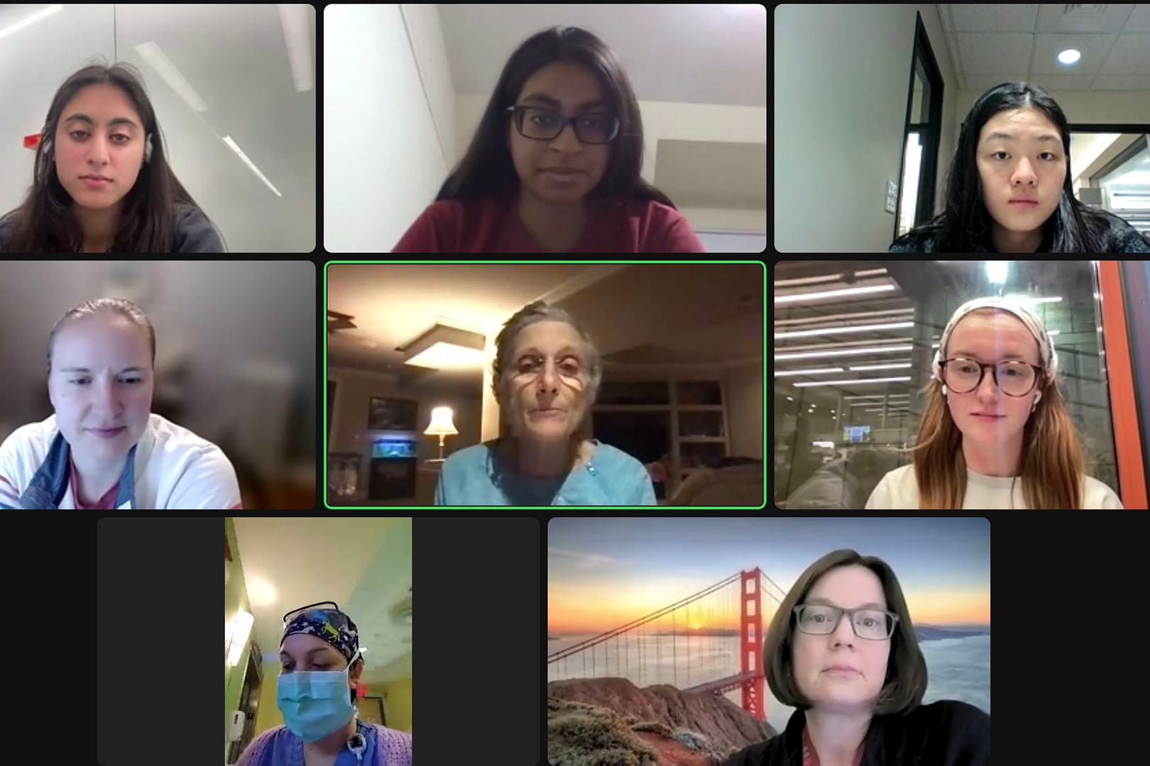 Students and alums meet over Zoom.
