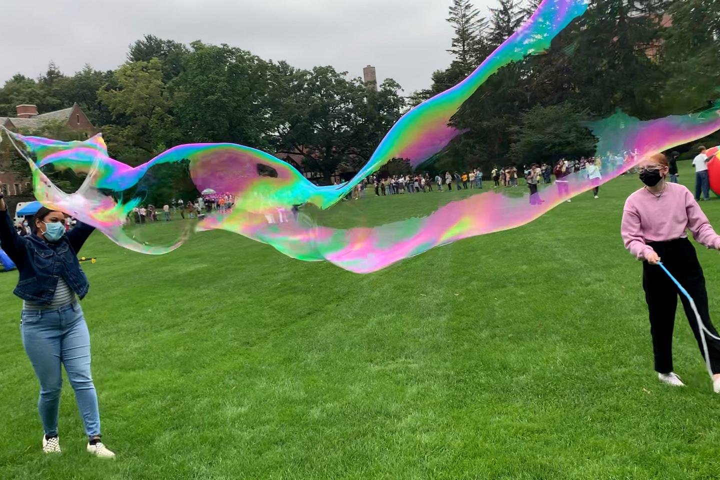 students making big bubbles