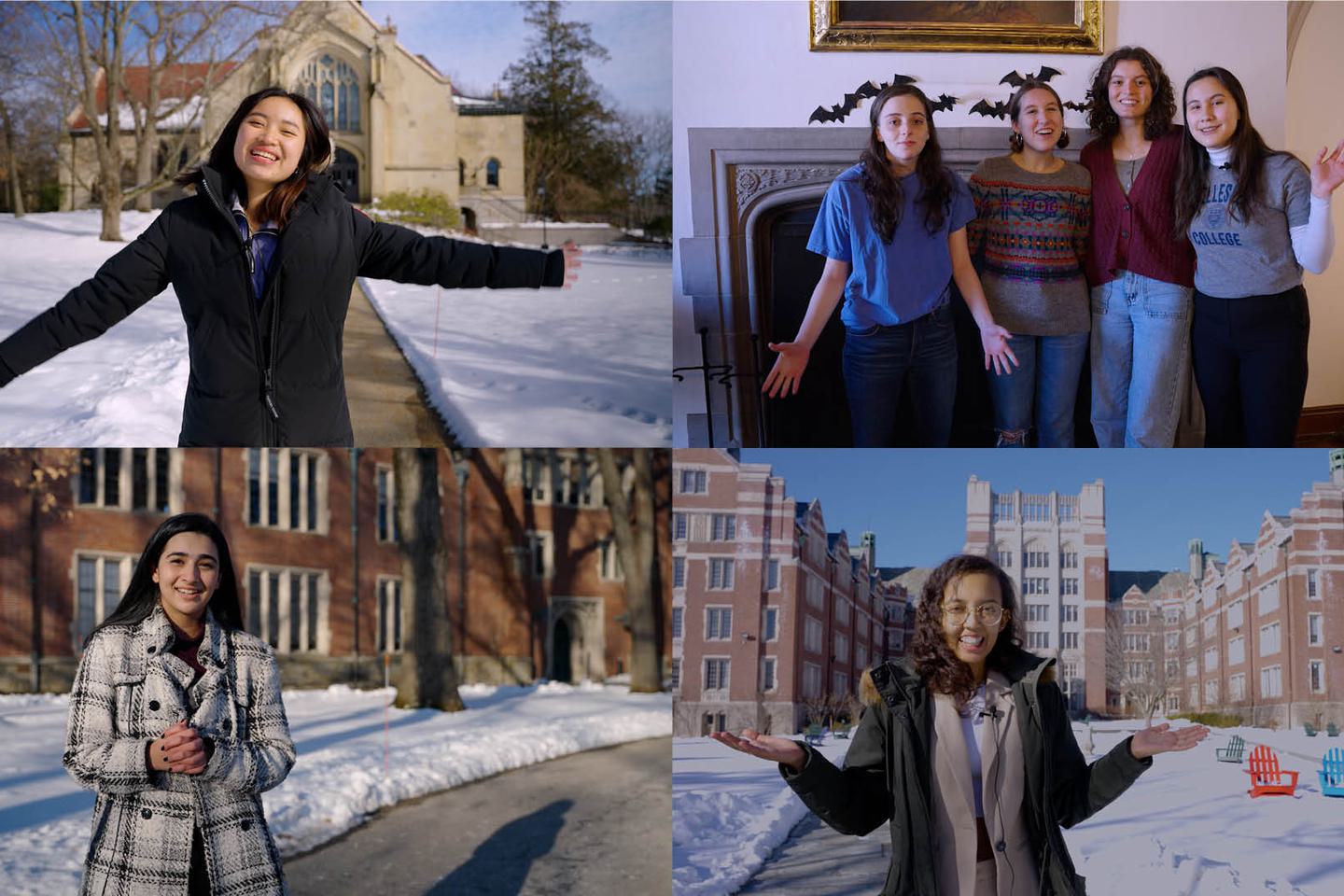 A grid of four photos showing their arms wide in welcome.