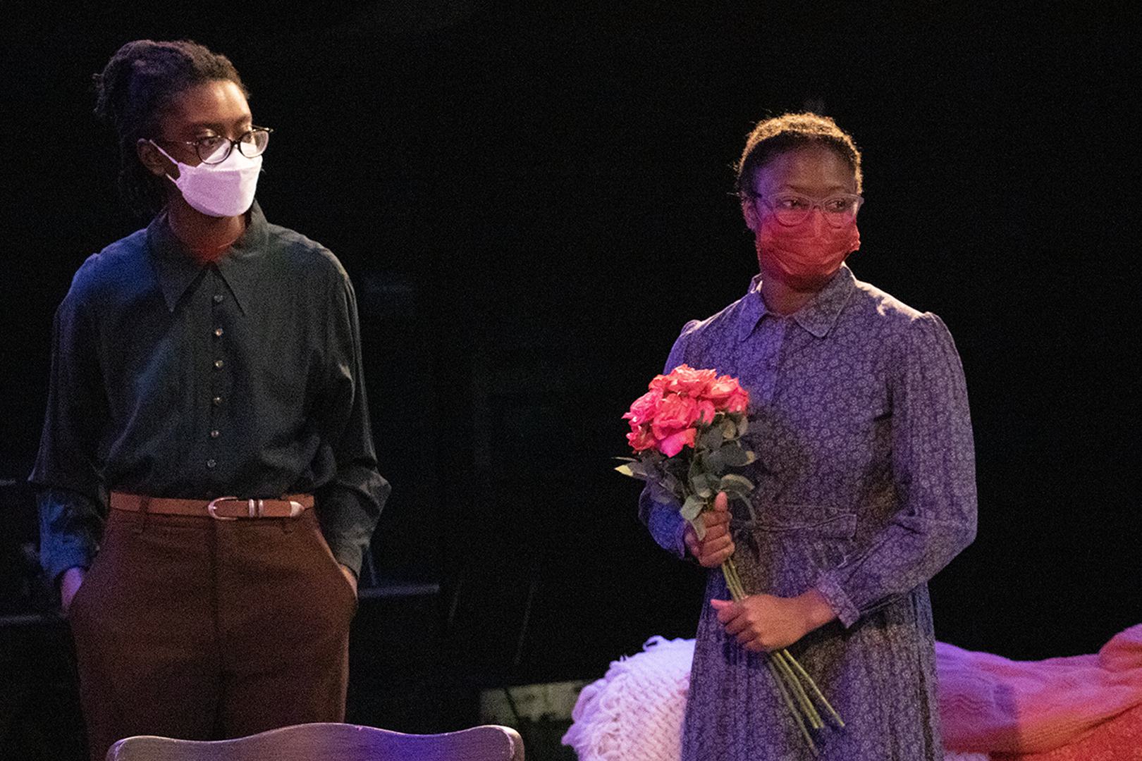Zaria Bunn and Grace Dodd on stage during a scene from a scene in Flyin' West.