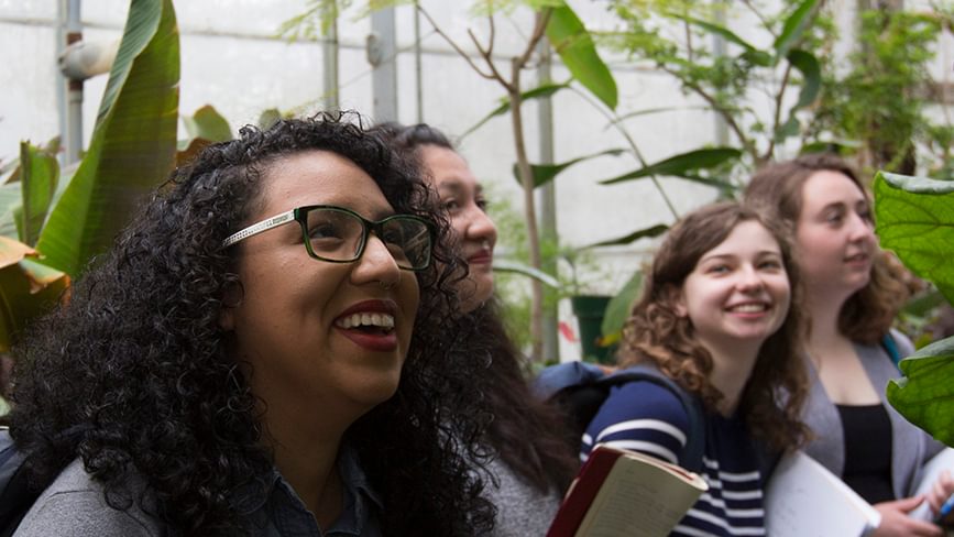 Students explore the Global Flora Collection at the Wellesley College Margaret C. Ferguson Greenhouses