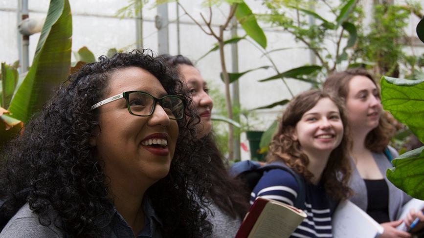 Students explore the Global Flora Collection at the Wellesley College Margaret C. Ferguson Greenhouses
