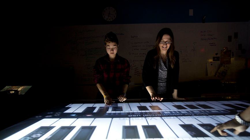 Two Wellesley College students work in the Human-Computer Interaction Laboratory